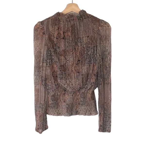 Joie Ruffle Mock Neck Sheer Sleeves Blouse Top, size S - Picture 2 of 12